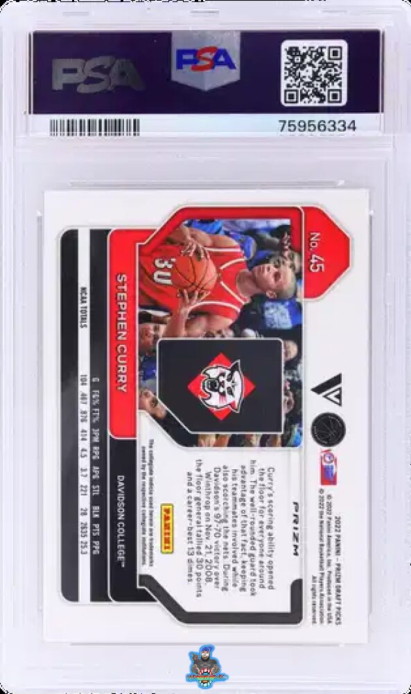 Back of 2022 Panini Prizm Draft Picks Horizontal Variation Venom Stephen Curry #45