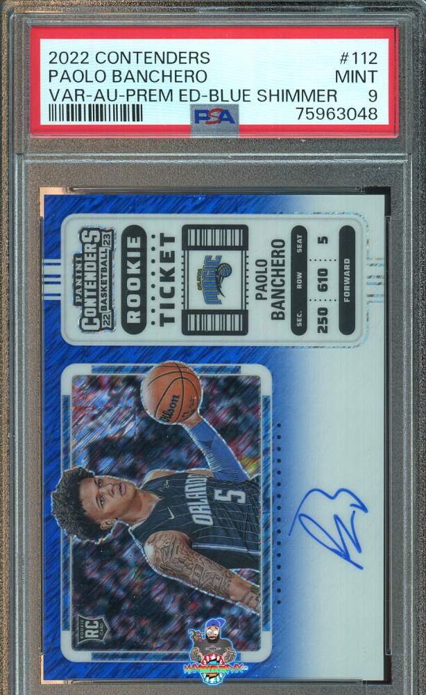 2022 Panini Contenders Photo Variation Autographs Premium Blue Shimmer Paolo Banchero #112 /21