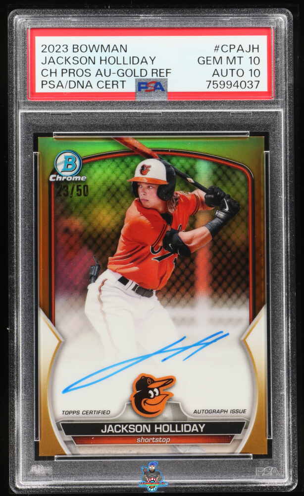 2023 Bowman Chrome Prospect Autograph Gold Refractor Jackson Holliday #CPAJH /50