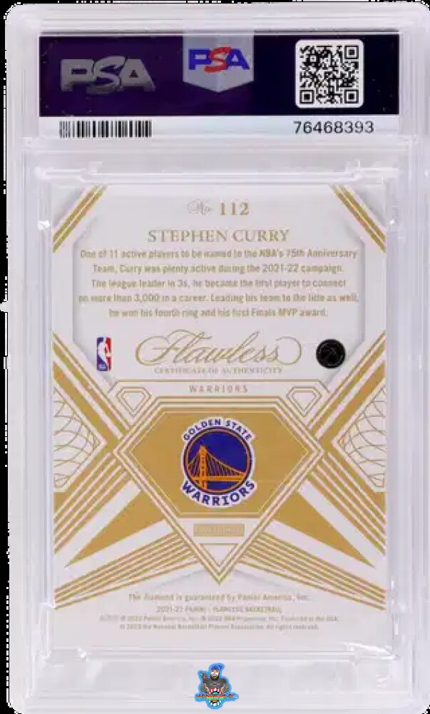 Back of 2021 Panini Flawless Bronze Stephen Curry #112 /3