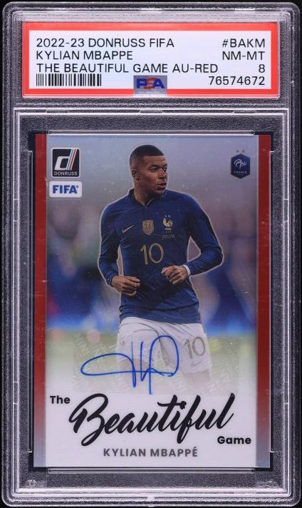 2022 Donruss FIFA The Beautiful Game Red Kylian Mbappe AUTO /25 #BA-KM PSA 8 NM-MT