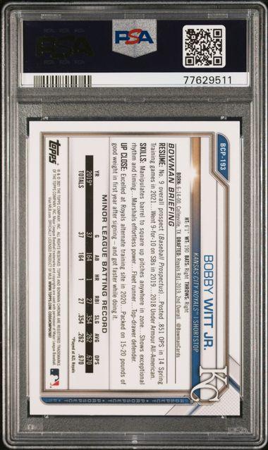 Back of 2021 Bowman Chrome X Bobby Witt Jr. Prospects Gold X-Fractors