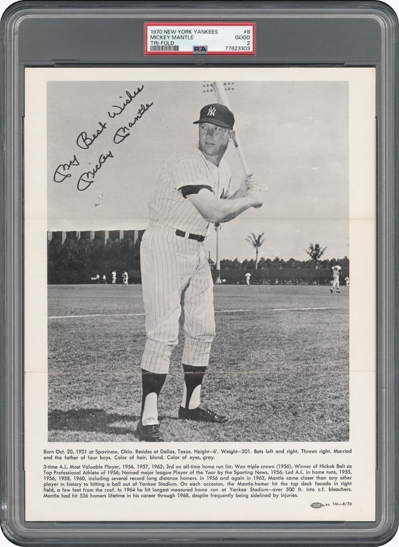 1970 New York Yankees Tri-Fold #8 Mickey Mantle  PSA 2 GOOD