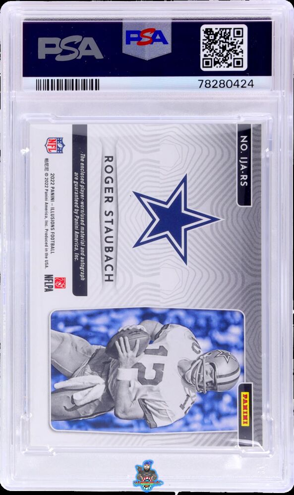 Back of 2022 Panini Illusions Immortalized Jersey Autograph Gold Roger Staubach #30 /3
