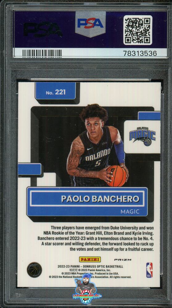 Back of 2022 Donruss Optic Rated Rookie Fast Break Holo Paolo Banchero #221