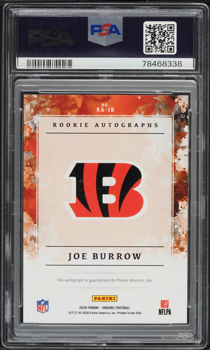 Back of 2020 Panini Origins Rookie Autographs Blue Joe Burrow #1 /49
