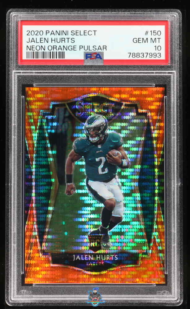 2020 Panini Select Premier Level Neon Orange Pulsar Jalen Hurts #150 /7