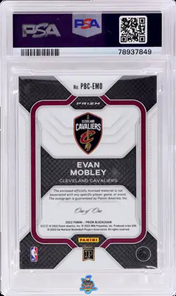 Back of 2022 Panini Prizm Blockchain Logoman Autograph Evan Mobley #EMO /1
