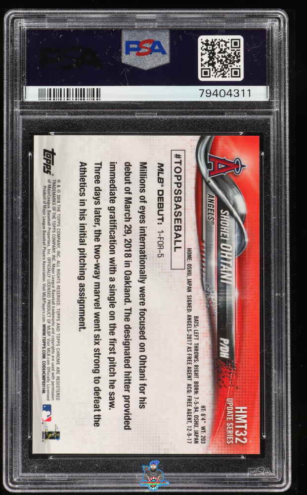 Back of 2018 Topps Chrome Update Rookie Debut Pink Refractor Shohei Ohtani #HMT32