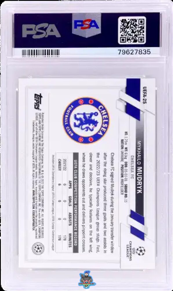 Back of 2023 Topps Chrome National UEFA Red Mykhailo Mudryk #25 /5