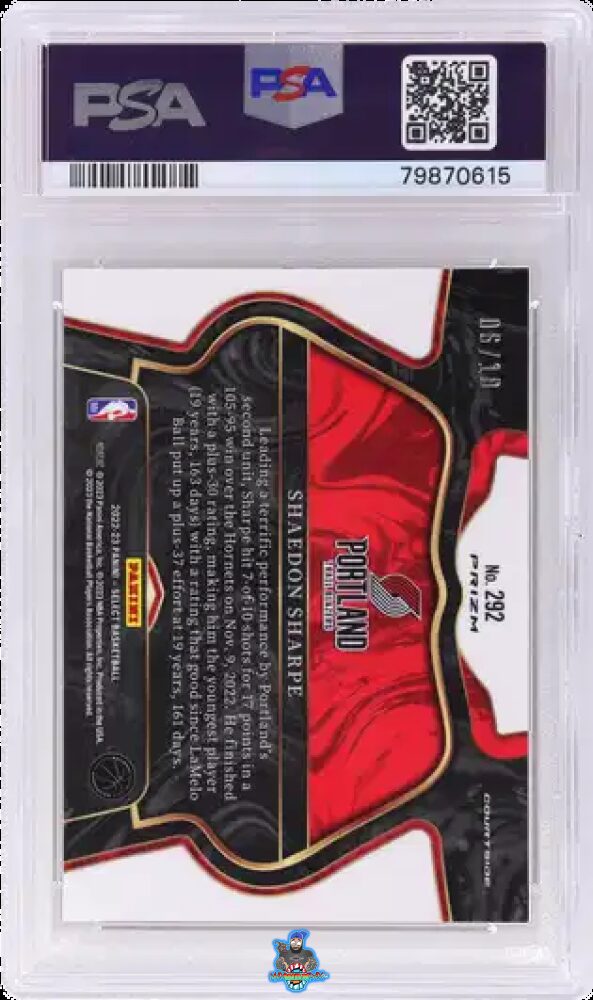 Back of 2022 Select Gold Cracked Ice Shaedon Sharpe #292 /10