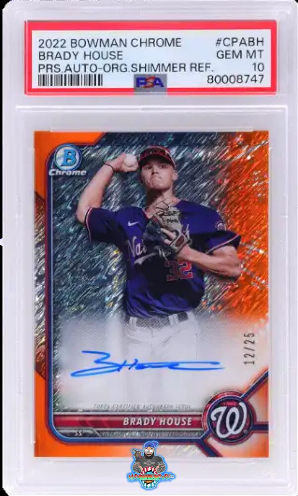 2022 Bowman Chrome Prospect Autograph Orange Shimmer Refractor Brady House #CPABH /25