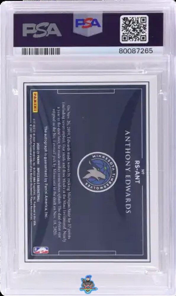 Back of 2020 Panini Impeccable Rookie Signature Holo Gold Anthony Edwards #1 /10
