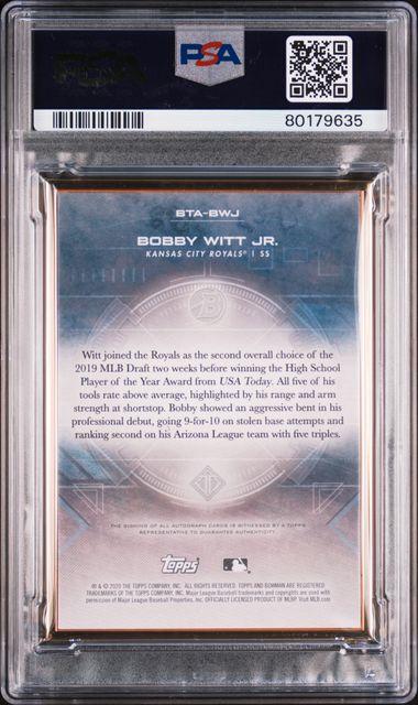 Back of 2020 Bowman Transcendent Collection Bobby Witt Jr. Autograph Platinum