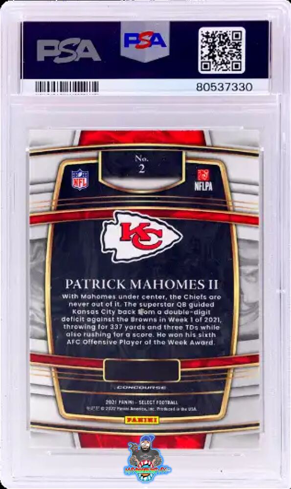 Back of 2021 Panini Select Concourse Patrick Mahomes II #2