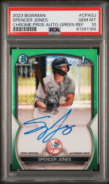 2023 Bowman Chrome Prospect Autograph Green Refractor Spencer Jones #CPASJ /99