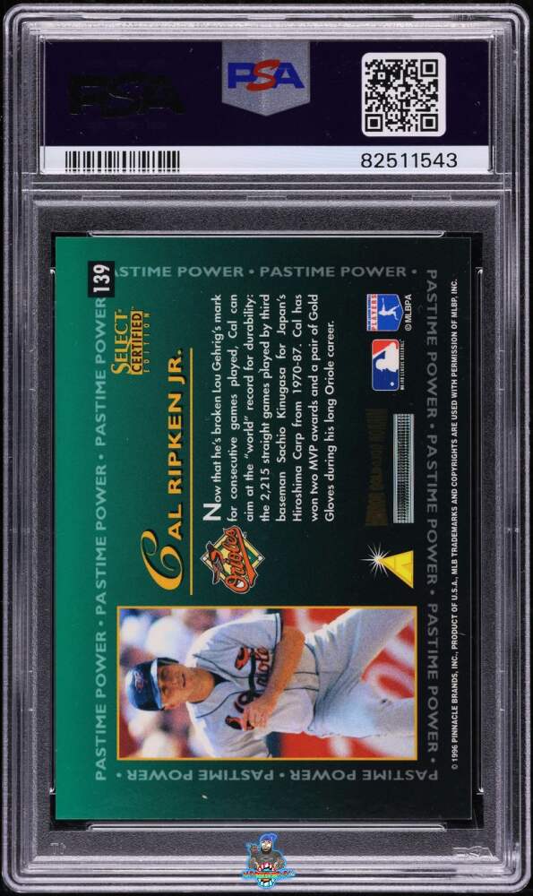 Back of 1996 Select Certified Mirror Gold Cal Ripken Jr. #139 /30