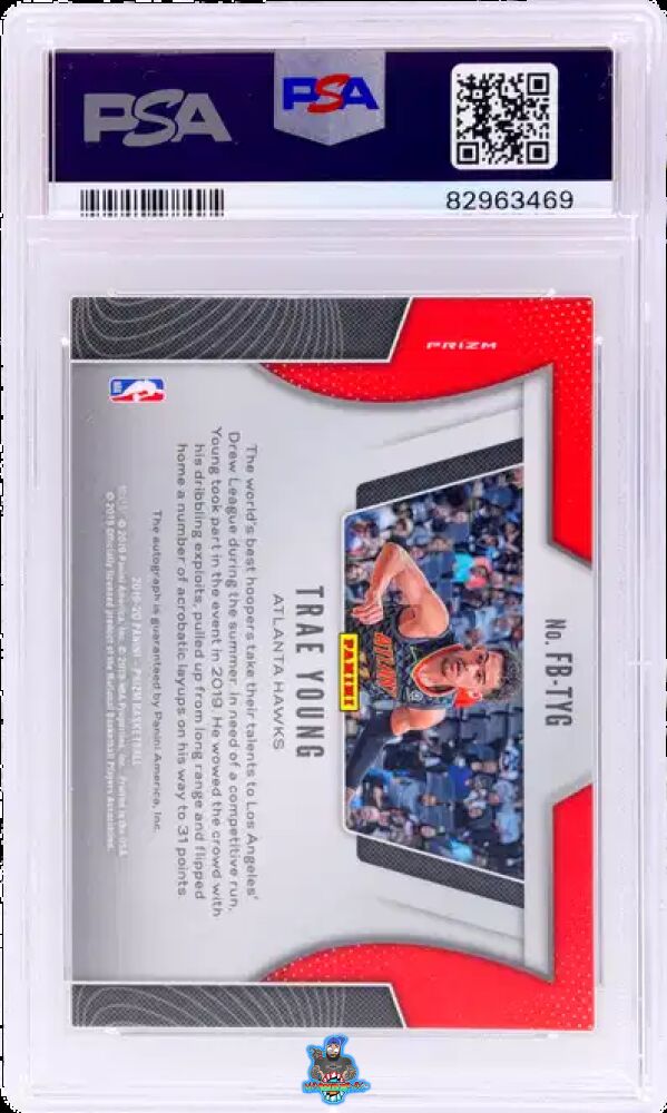 Back of 2019 Panini Prizm Fast Break Autograph Trae Young #43