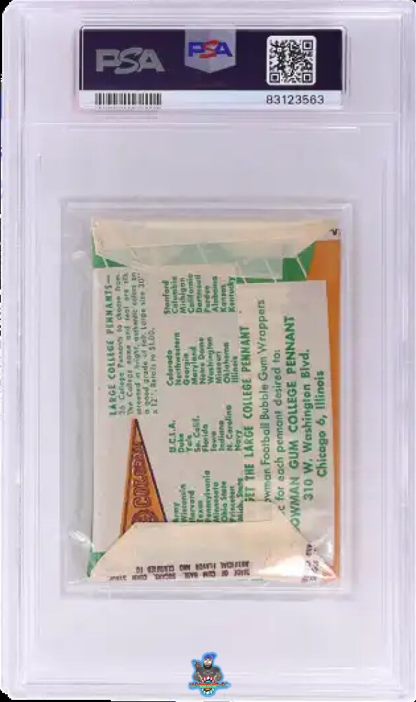 Back of 1954 Bowman Football Wax Pack 5 Cent Wax Pack