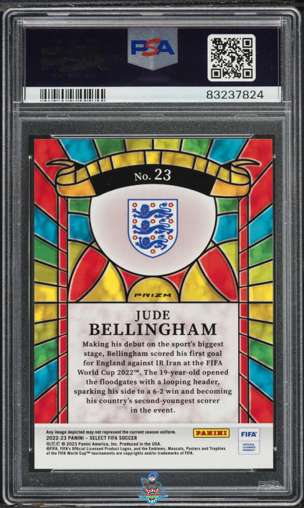 Back of 2022 Panini Select Fifa Stained Glass Jude Bellingham #23