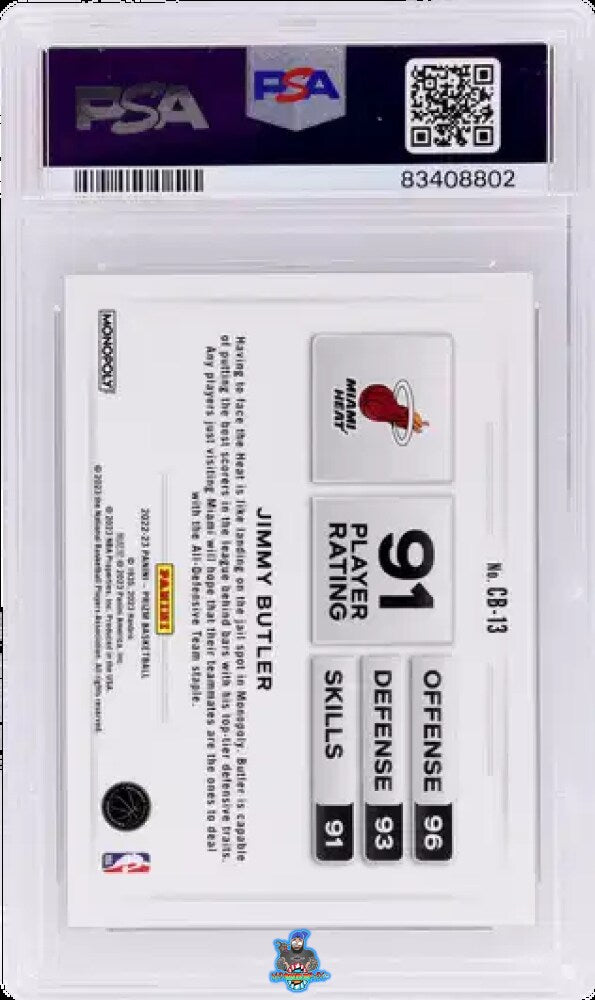 Back of 2022 Panini Prizm Monopoly Color Blast Jimmy Butler #CB13
