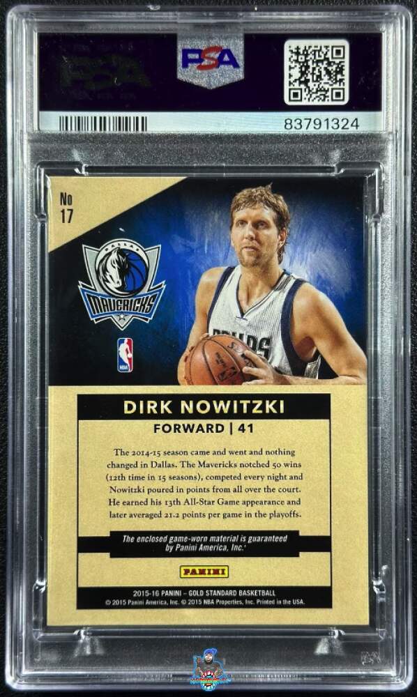 Back of 2015 Panini Gold Standard Bullion Brand Logo Dirk Nowitzki #17 /1
