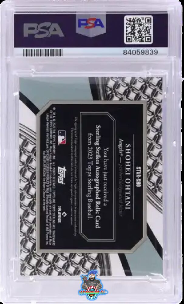 Back of 2023 Topps Sterling Sterling Strikes Autograph Relics Blue Shohei Ohtani #STARSHO /10