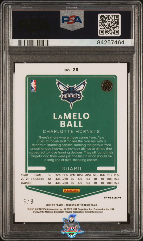 Back of 2021 Donruss Optic Black Gold Lamelo Ball #26 /8