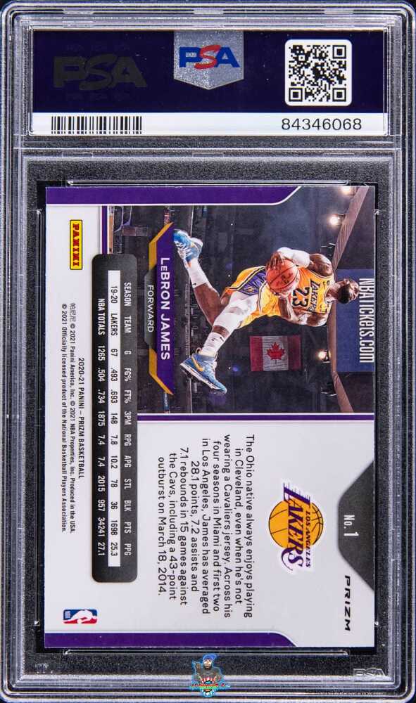 Back of 2020 Panini Prizm Gold Wave Prizm LeBron James #1