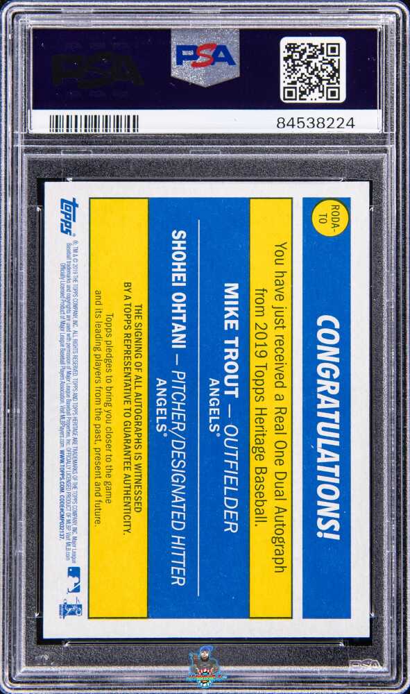 Back of 2019 Topps Heritage Real One Dual Autographs Shohei Ohtani #RODATO /25
