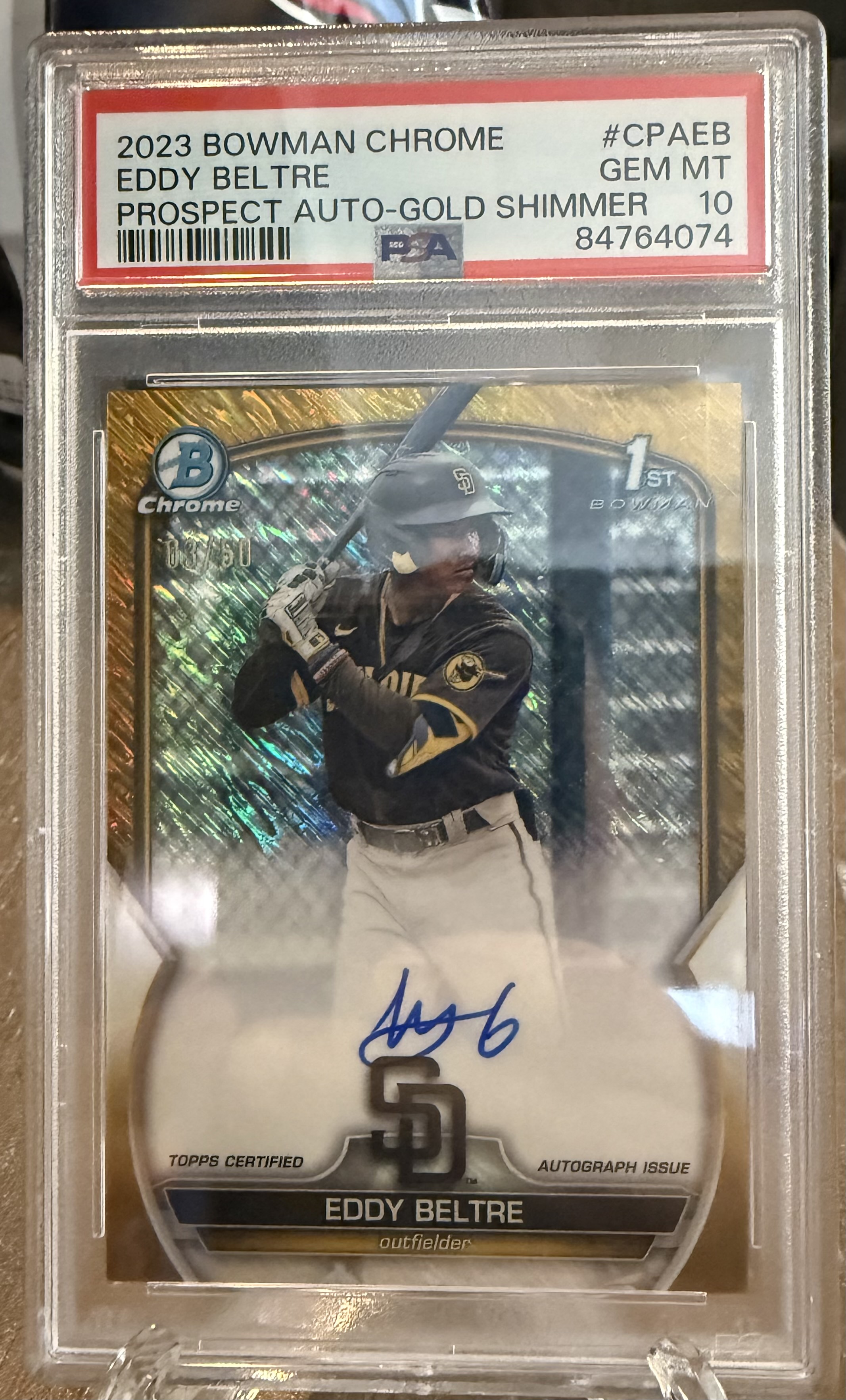 2023 Bowman Chrome Prospect Autograph Gold Shimmer Refractor Eddy Beltre #CPAEB /50
