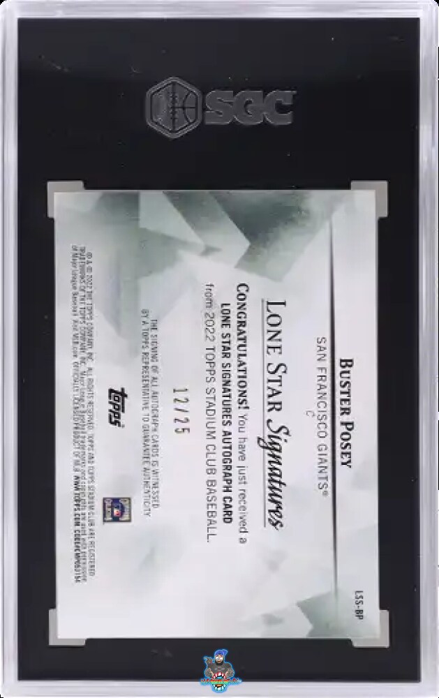 Back of 2022 Topps Stadium Club Lone Star Sigs. Buster Posey #LSS-BP
