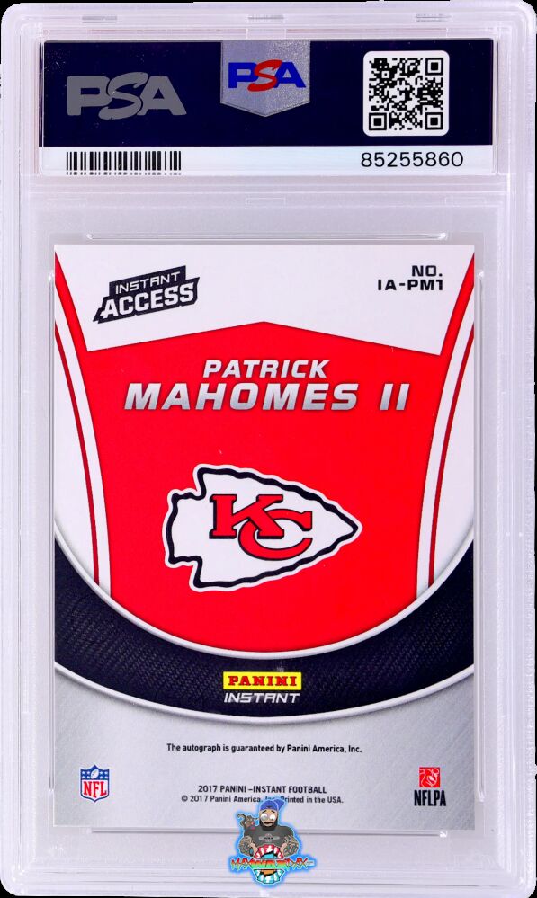 Back of 2017 Panini Instant Access Autograph Patrick Mahomes II #IAPM1 /25