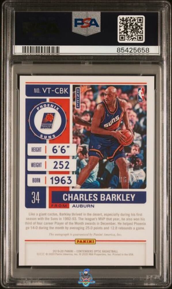 Back of 2019 Panini Contenders Optic Veteran Ticket Autograph Gold Charles Barkley #VT-CBK /10