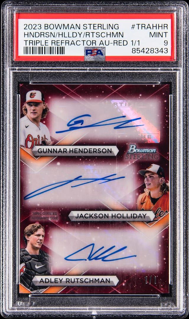 2023 Bowman Sterling Triple Refractor Autograph-Red 1/1 #TRA-HHR Gunnar Henderson / Jackson Holliday