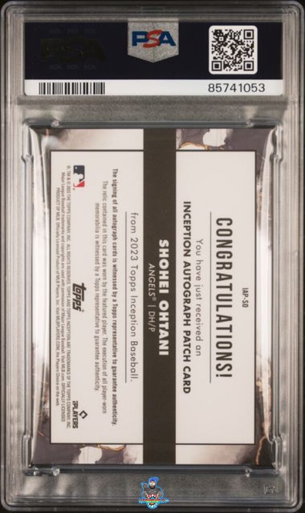 Back of 2023 Topps Inception Inception Autograph Patch Orange Shohei Ohtani #IAPSO