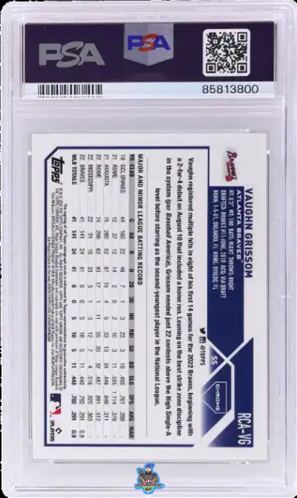 Back of 2023 Topps Chrome Logofractor Autograph Vaughn Grissom #RCAVG