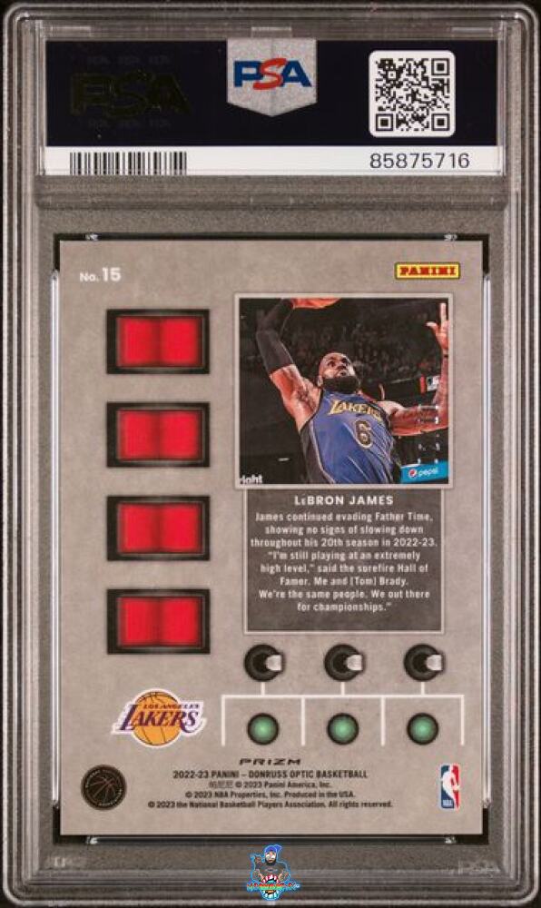 Back of 2022 Donruss Optic T-Minus 3...2...1... Gold LeBron James #15 /10