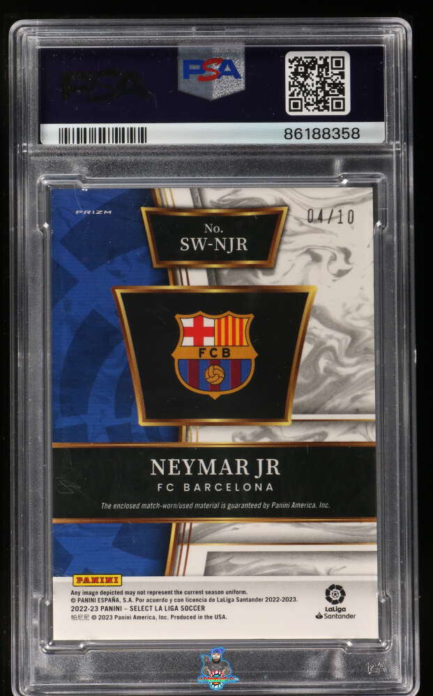 Back of 2022 Panini Select La Liga Select Swatches Gold Neymar Jr #12 /10