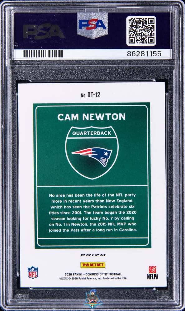 Back of 2020 Donruss Optic Downtown Cam Newton #DT-12