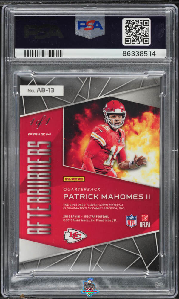 Back of 2019 Panini Spectra Afterburners Relic Gold Patrick Mahomes II #13 /1