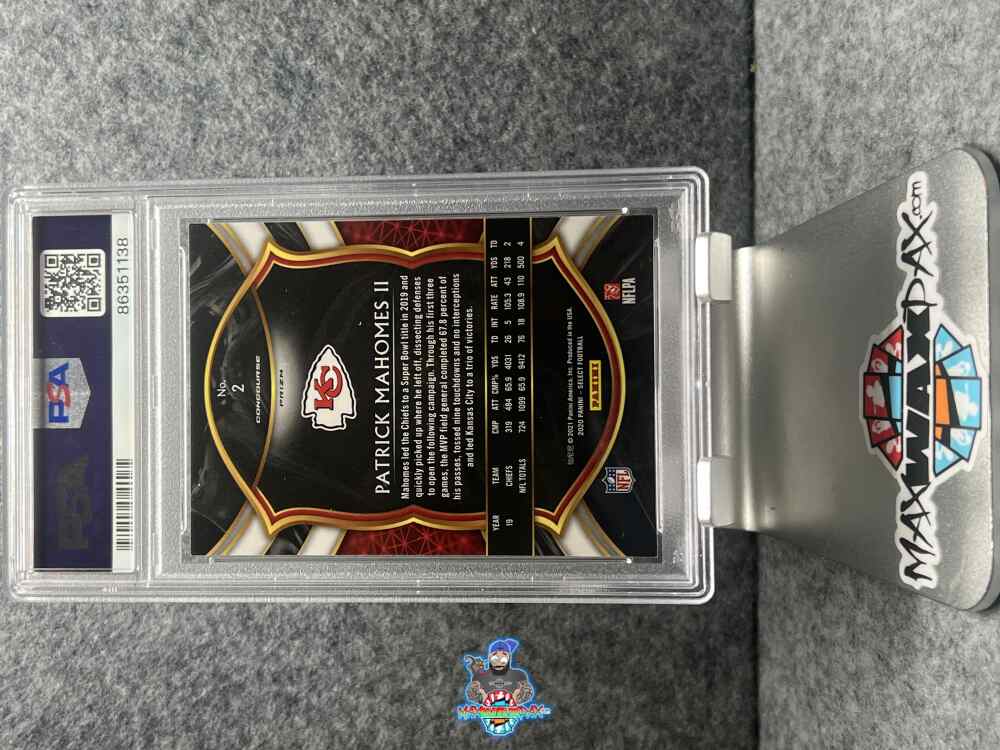 Back of 2020 Panini Select Concourse Silver Prizm Patrick Mahomes II #2