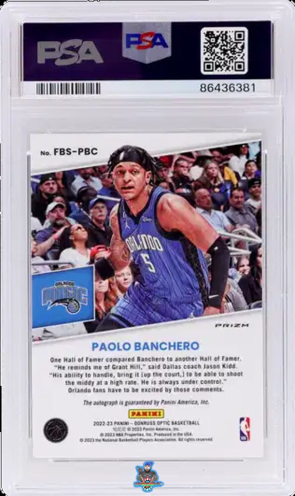 Back of 2022 Donruss Optic Fast Break Signatures Paolo Banchero #221