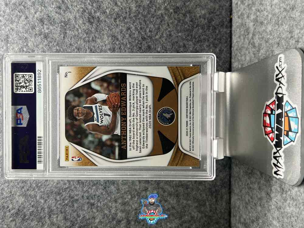 Back of 2020 Panini Certified Gold Team Rookie Mirror Gold Anthony Edwards #1 /10