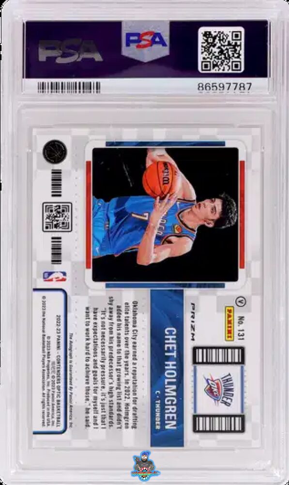 Back of 2022 Panini Contenders Optic Horizontal Variation Rookie Ticket Autograph Chet Holmgren #131