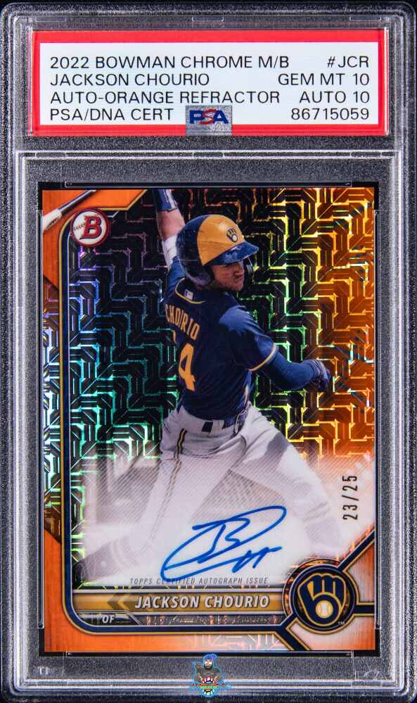 2022 Bowman Chrome Mega Box Autograph Orange Refractor Jackson Chourio #BCMAJCR /25