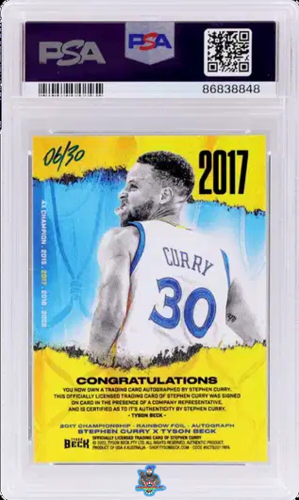 Back of 2022 Stephen Curry X Tyson Beck '17 Champion Autograph Stephen Curry /30