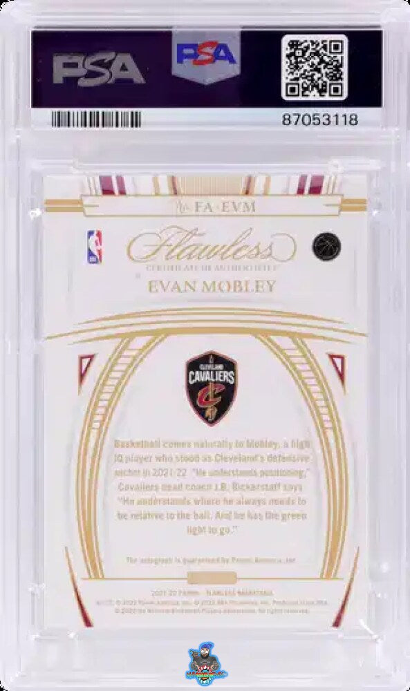 Back of 2021 Panini Flawless Flawless Autograph Emerald Evan Mobley #FA-EVM /5