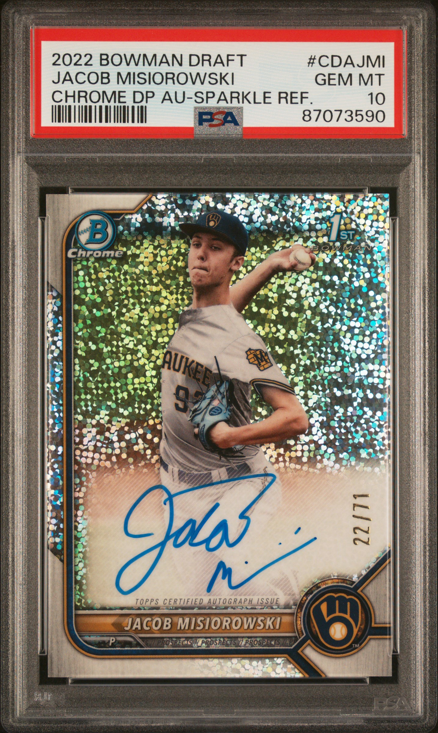 2022 Bowman Draft Chrome Autograph Sparkle Refractor Jacob Misiorowski #CDAJMI /71