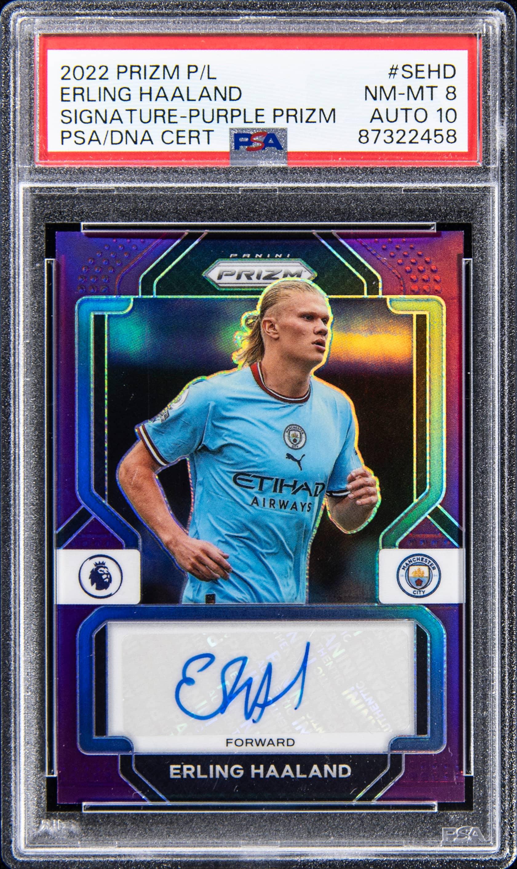 2022 Panini Prizm English Premier League Signatures Prizms Purple Erling Haaland #60 /25